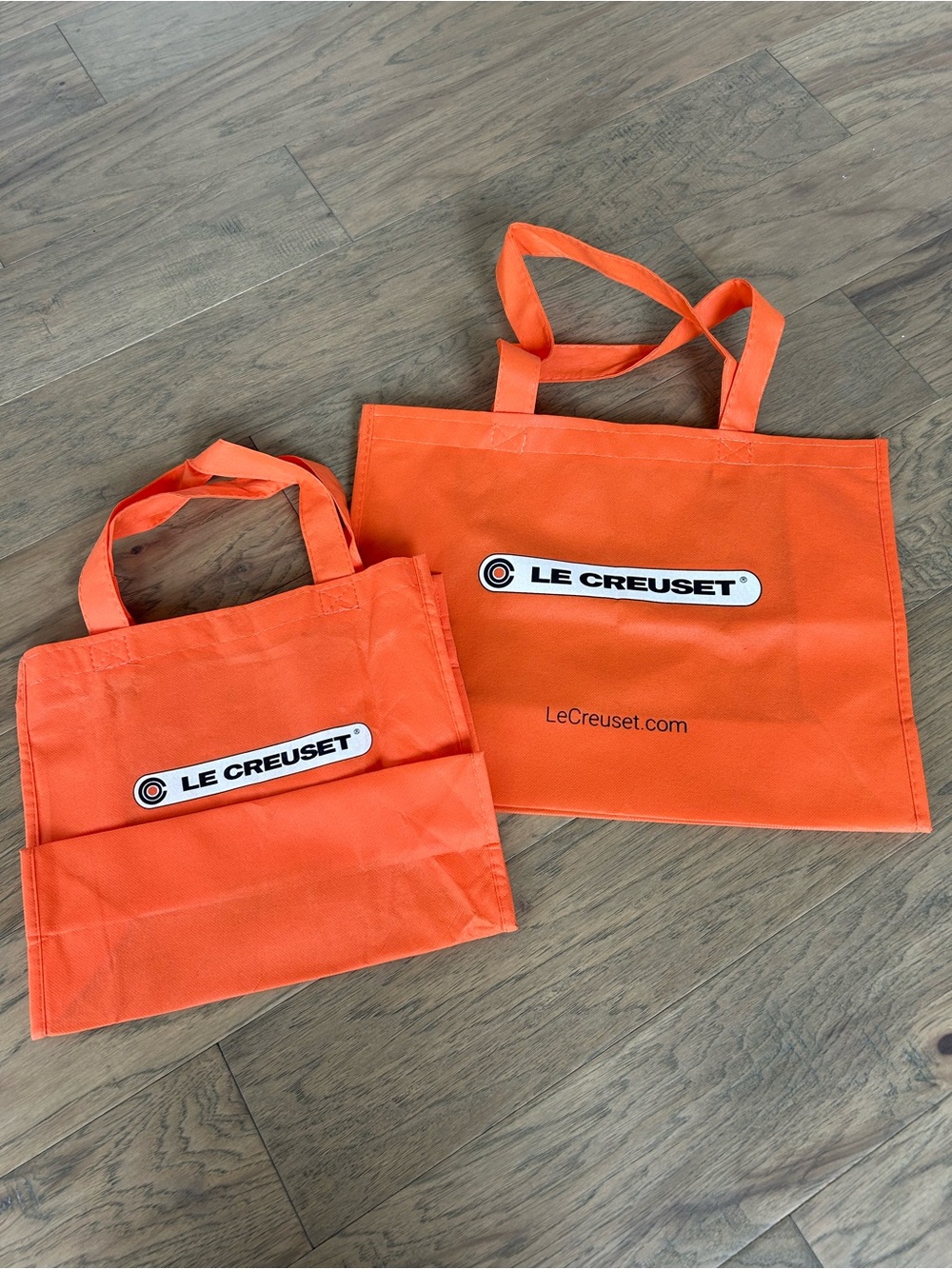 Le Creuset Orange Tote Bags Set of 2- Medium and Small